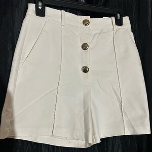 Zara Cream Dressy Shorts with Gold Buttons Small